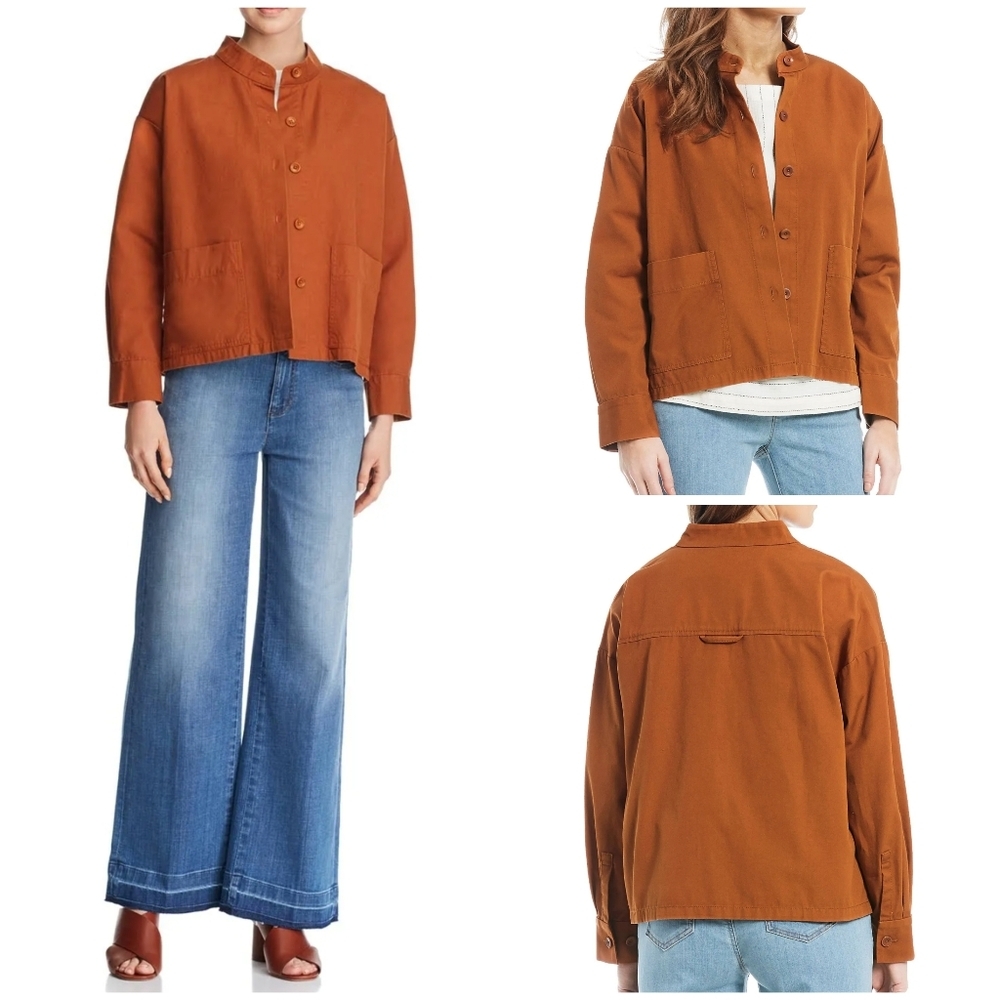 Eileen Fisher Mandarin Collar Canvas Jacket size petite L